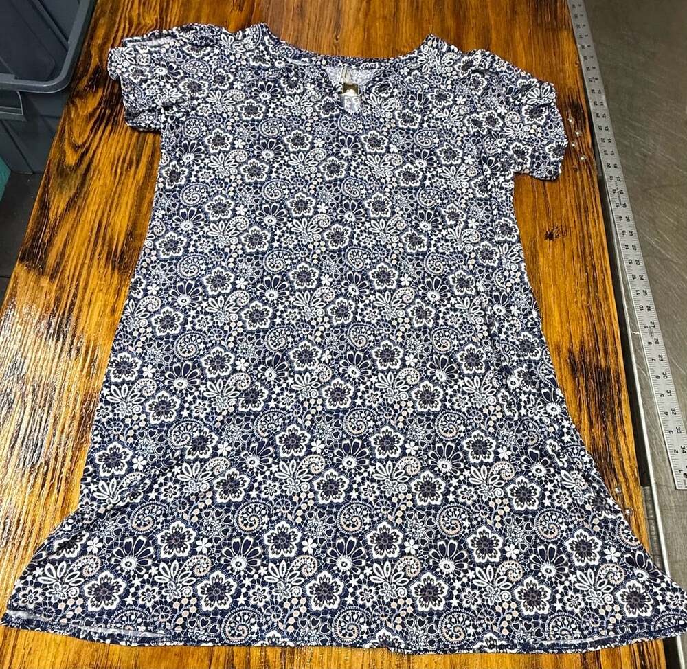Per Seption Women Dress Size 2X Blue White Floral Medallion Keyhole
